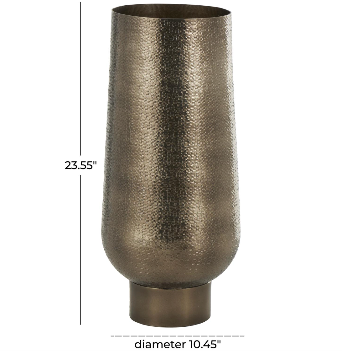 Brass Metal Textured Floor Vase with Elevated Base (Various Sizes)