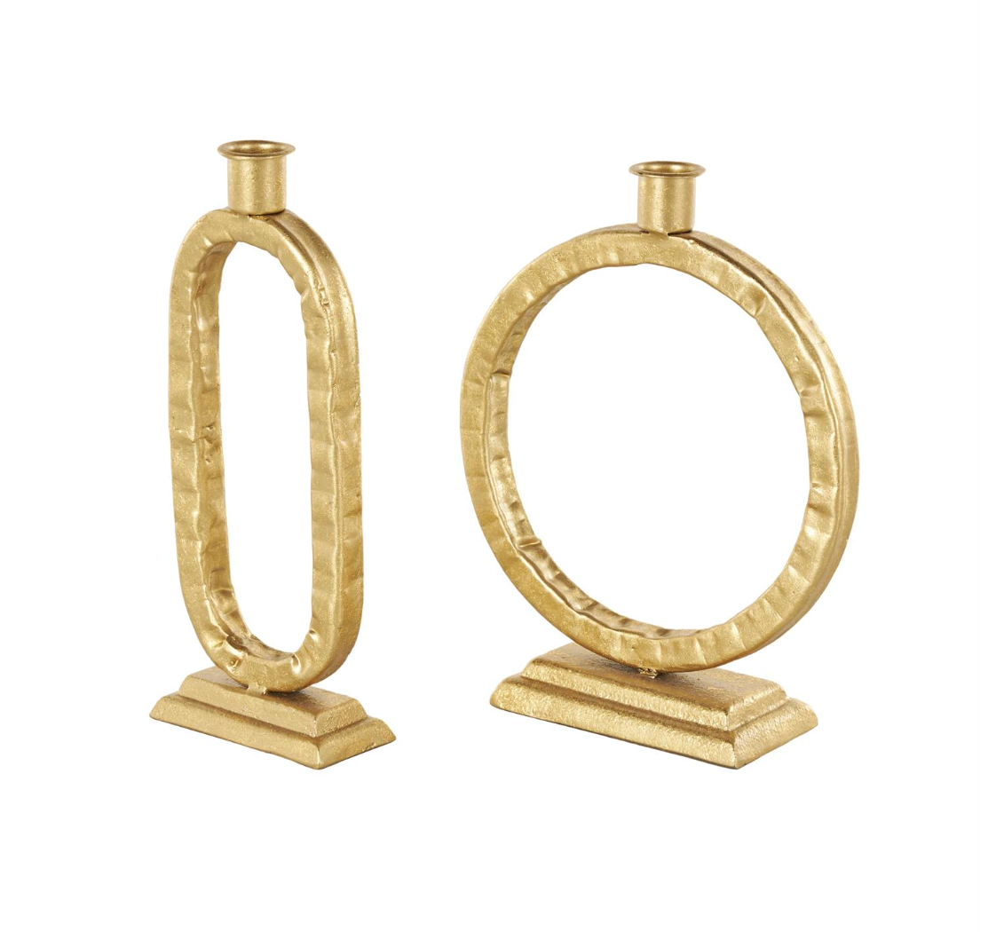 Gold Hammered Tapered Candleholders, Set of 2