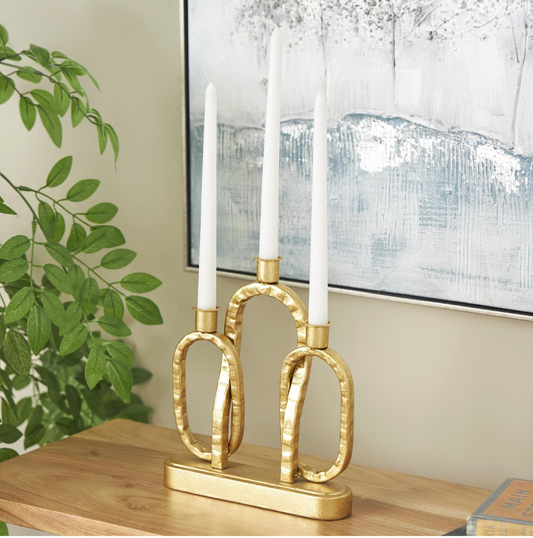 Gold Hammered Interlocked Candleholders