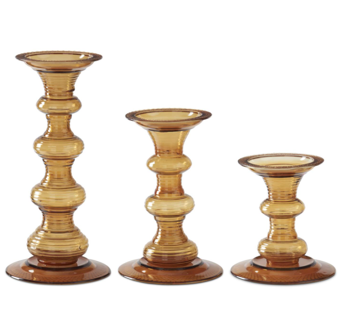 S/3 Harvest Amber Pillar Candleholders