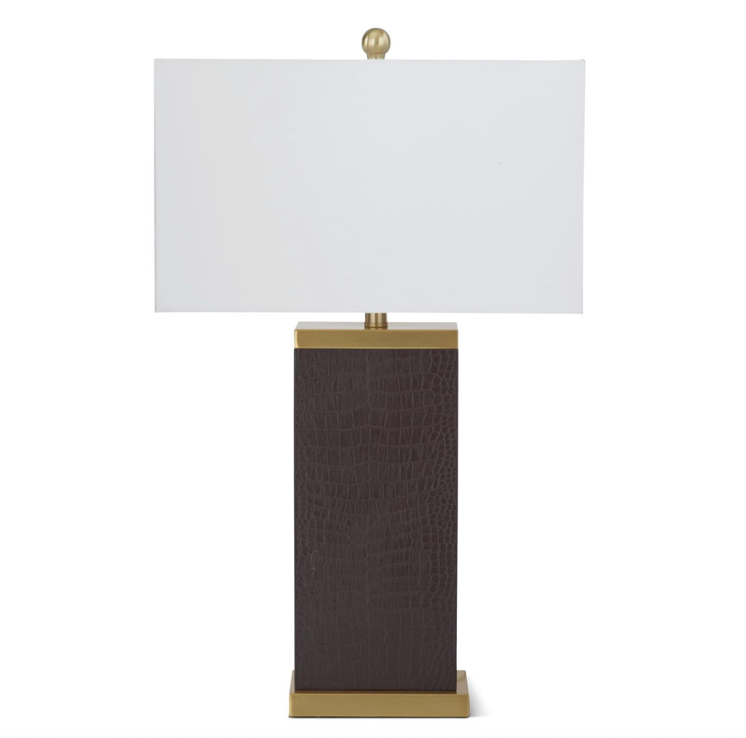 30" Brown Leather & Gold Metal Table Lamp