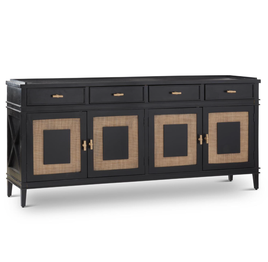 Black Mango Wood & Rattan 4 Door Sideboard
