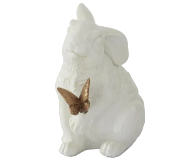 4.5" Glossy White Resin Rabbits w/ Gold Butterflies (Various Styles)