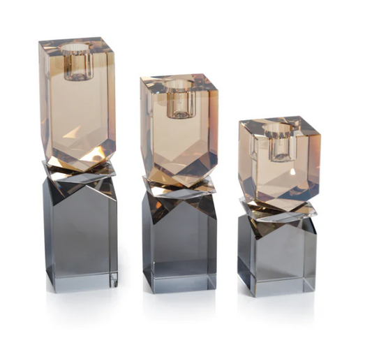 Vienna Two-Tone Crystal Candle Holder - Smoke & Gold (Tall)