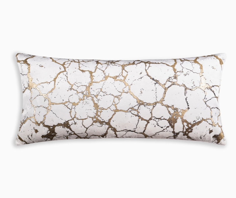 Mila Crackle Abstract White Gold Pillow