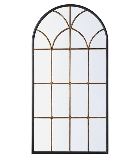 Arched Gold and Black Windowpane Mirror