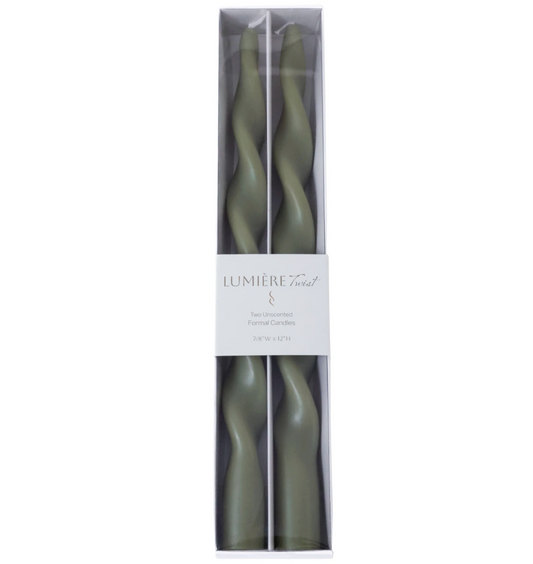 12" Lumière Twist Tapered Green Candles, Set of 2