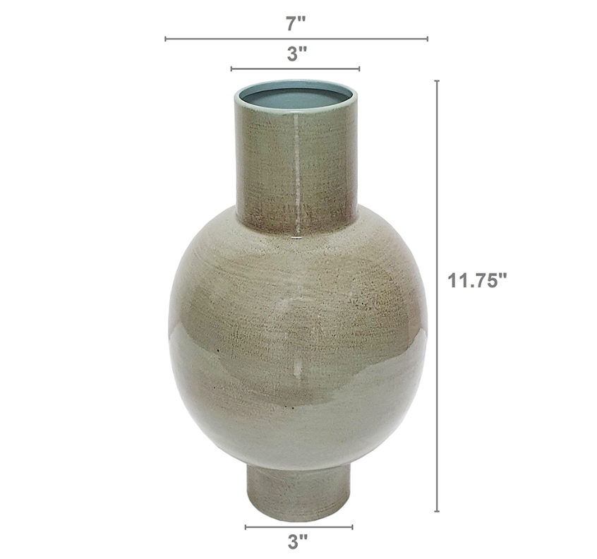 Pedestal Vase with Deep Olive Green Finish