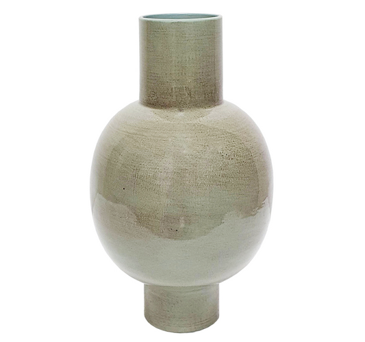 Pedestal Vase with Deep Olive Green Finish