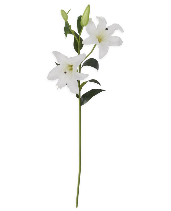 35" White Real Touch Lily Stem with 2 Blooms & 2 Buds