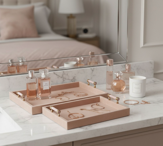 Tan Suede Trays with Pink Selenite Handles (Various Sizes)