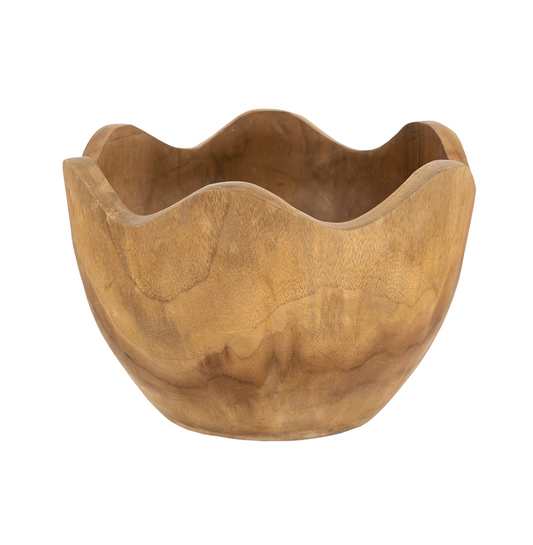 Decorative Teak Wood Bowl w/ Wavy Rim