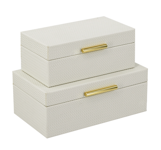 White Faux Leather Storage Box w/ Gold Handle (Various Sizes)