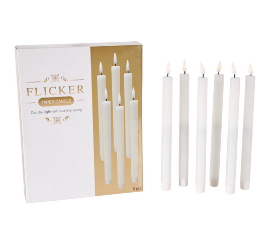 Set of 6 Wax Flameless Flickering Candles w/ Remote (Various Sizes)