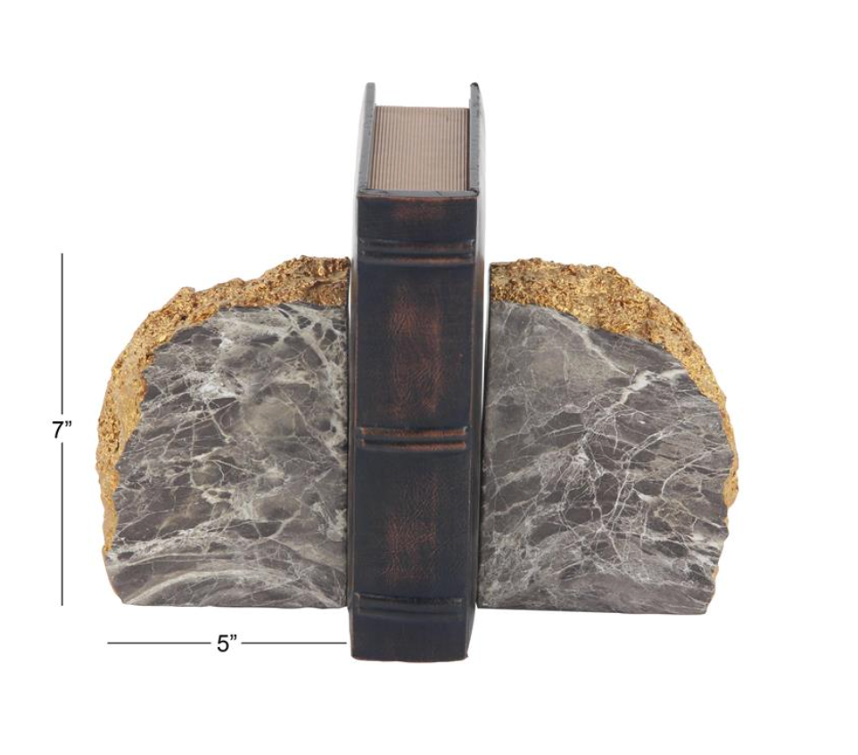 Gray and Gold Polystone Geode Bookends