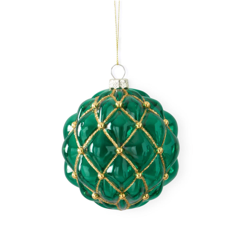 Green & Gold Pattern Glass Ornaments (Various Styles)