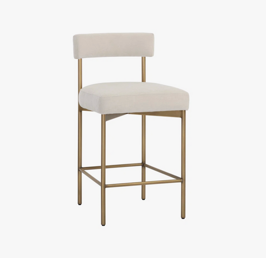 Vivi Counter Stool, Antique Brass and Ivory