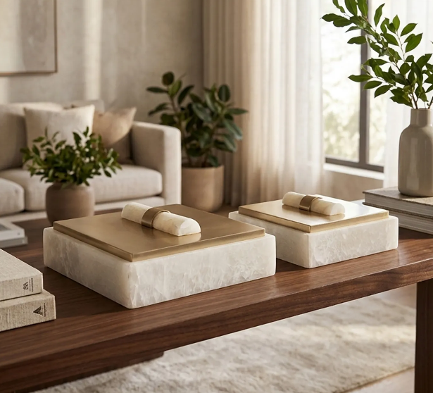 Ascend Alabaster and Metal Box (Various Sizes)