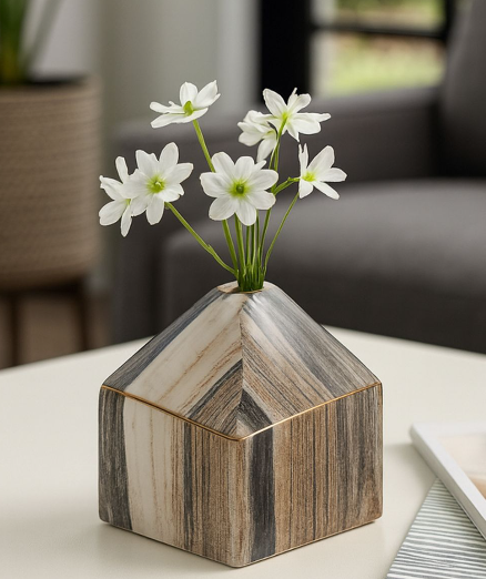 5" Gray and Tan Ceramic Vase