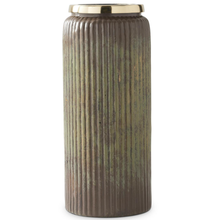 Glass Ribbed Dark Patina w/ Gold Vases (Various Sizes)