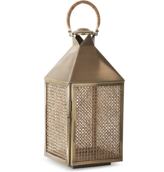 Antique Gold & Woven Cane Lantern w/ Drop Handle (Various Sizes)