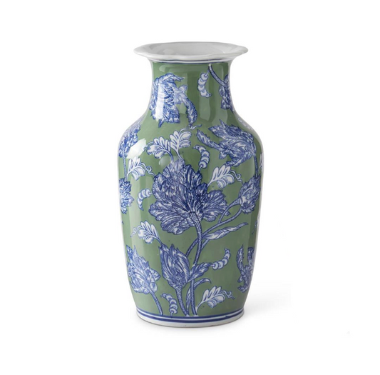 Blue Green & White Floral Ceramic Vases (Various Sizes)