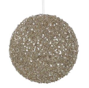 5" Glitter Bead Ball Ornament, Champagne