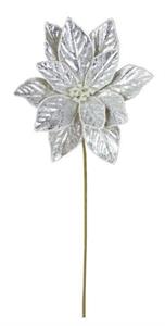 22" Faux Leather Poinsettia, Silver/White