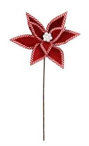 22" Velvet Stripe Poinsettia Stem, Red/White