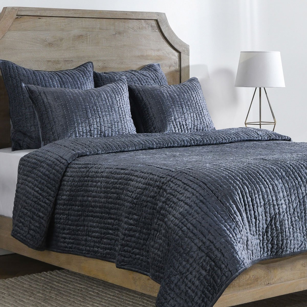 Bari Velvet Sea Fog 4pc King Quilt Set