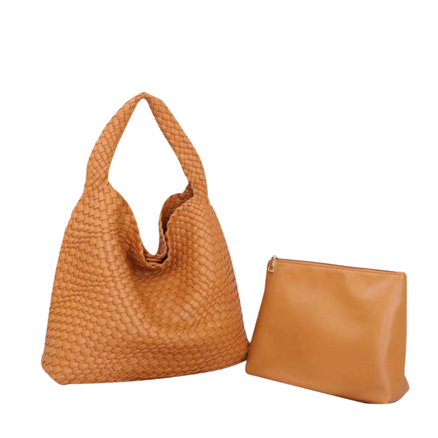 The Willow Large Woven Vegan Leather Tote with Pouch Bag