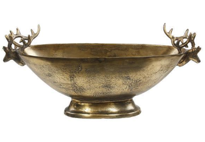 Bowl with Deer Head Handles, Antique Gold