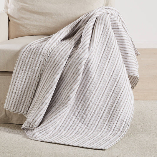 Tobago Stripe Quilted Throw Blanket, Taupe