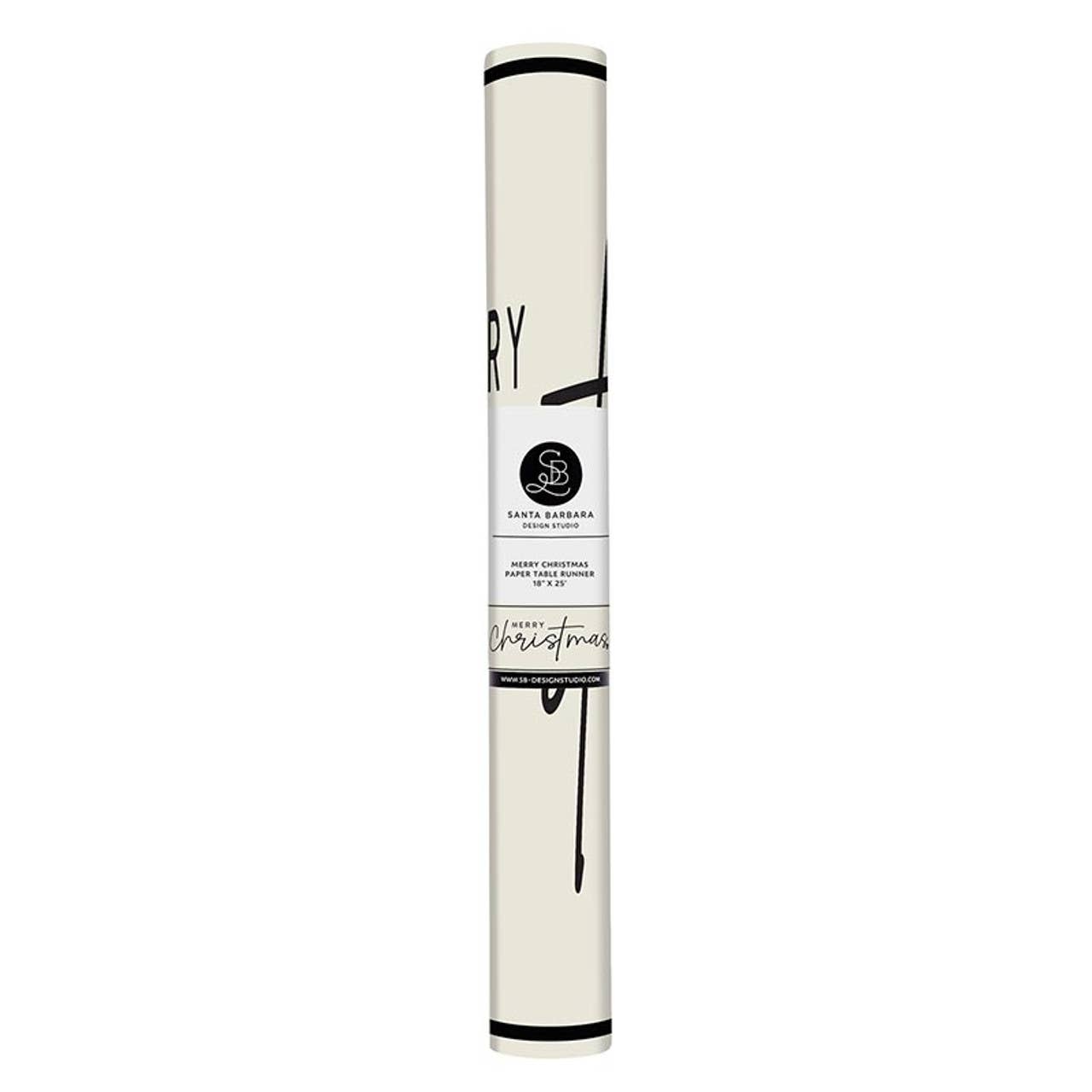 Merry Christmas Paper Table Runner, Off White and Black