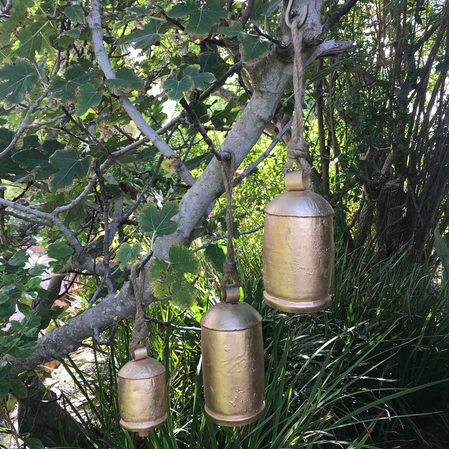 Set of 3 Upcycled Metal Gold Bells