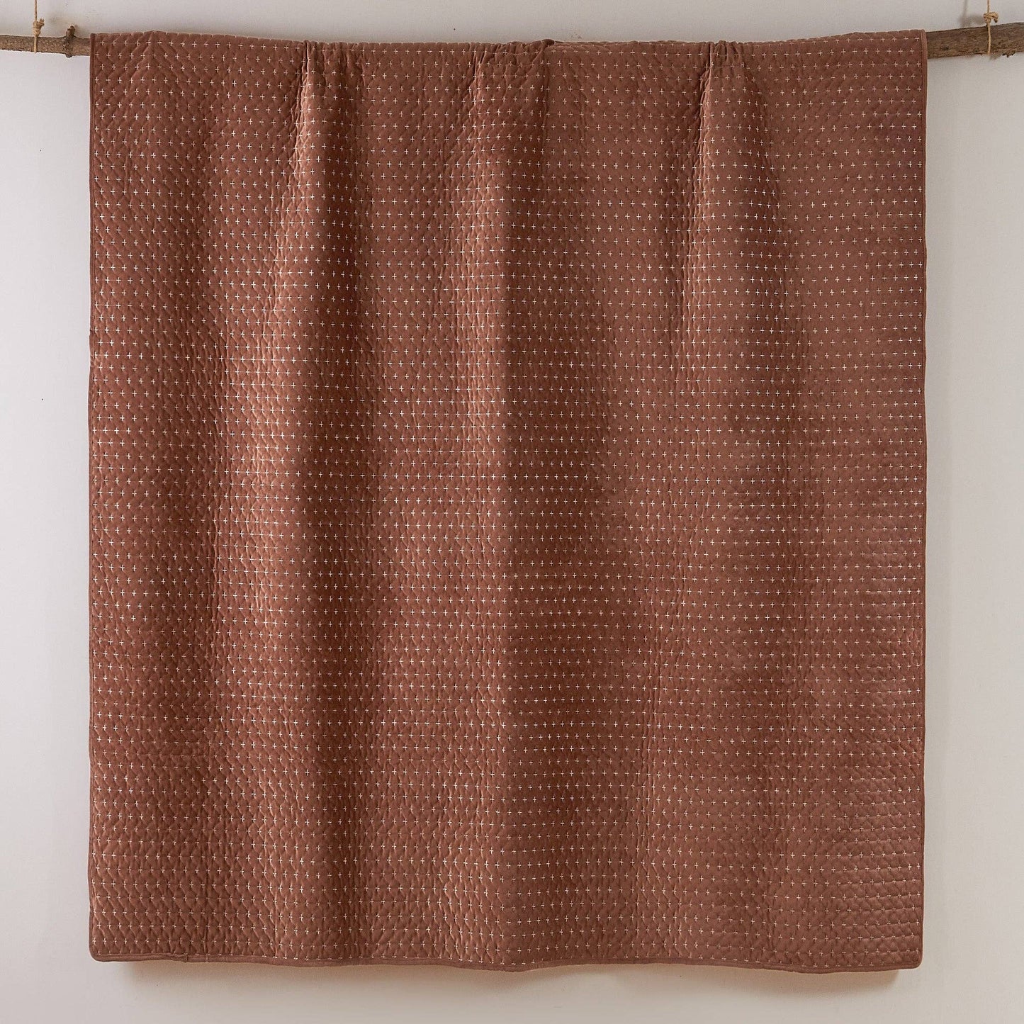 Rust King Velvet Stitch Quilt Set