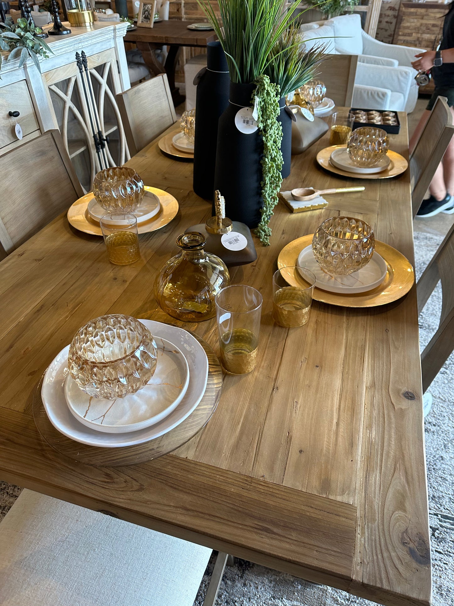Logan 84” Solid Elm Wood Dining Table (Natural & White)