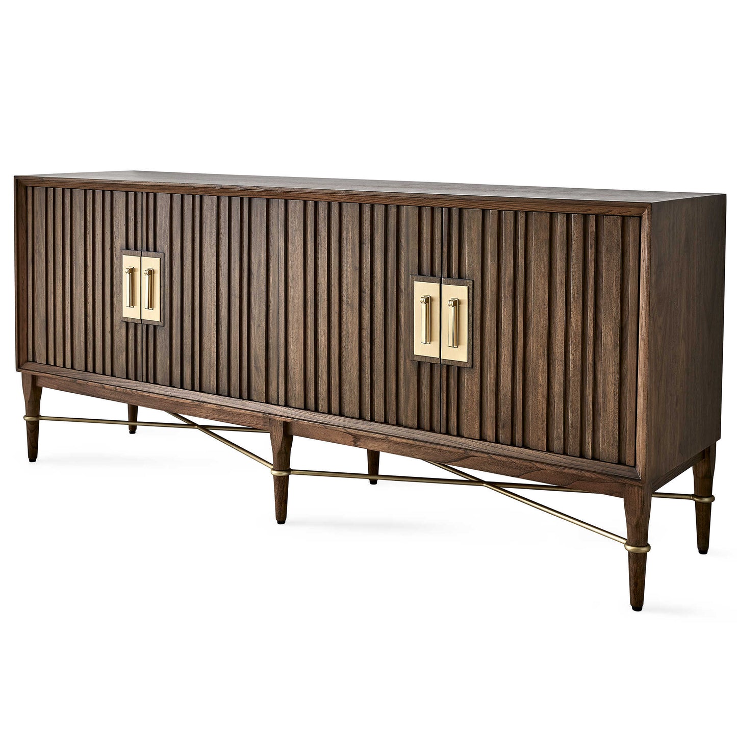 Annabelle 4 Door Console with Solid Brass Handles, Rich Brown