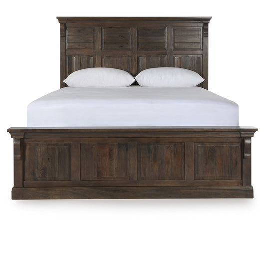 Wooden bed with white bedding on a white background