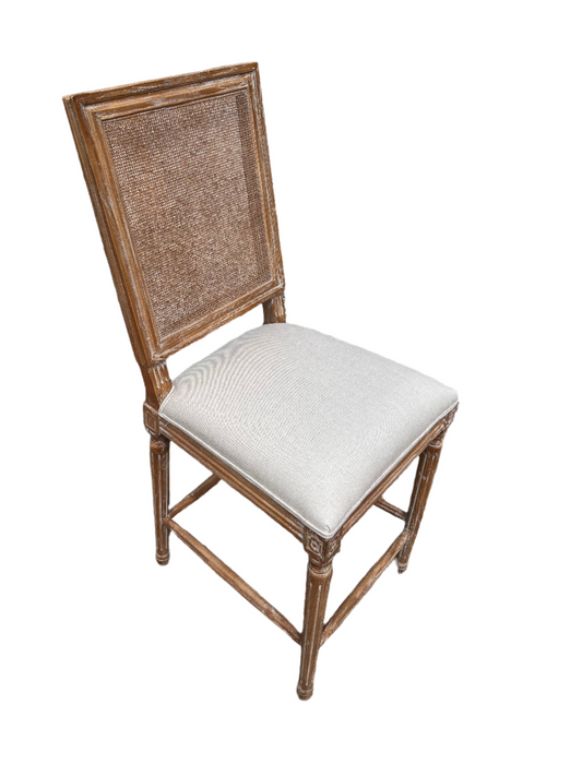 Isabel Cane Back Wood & Linen Counter Stool