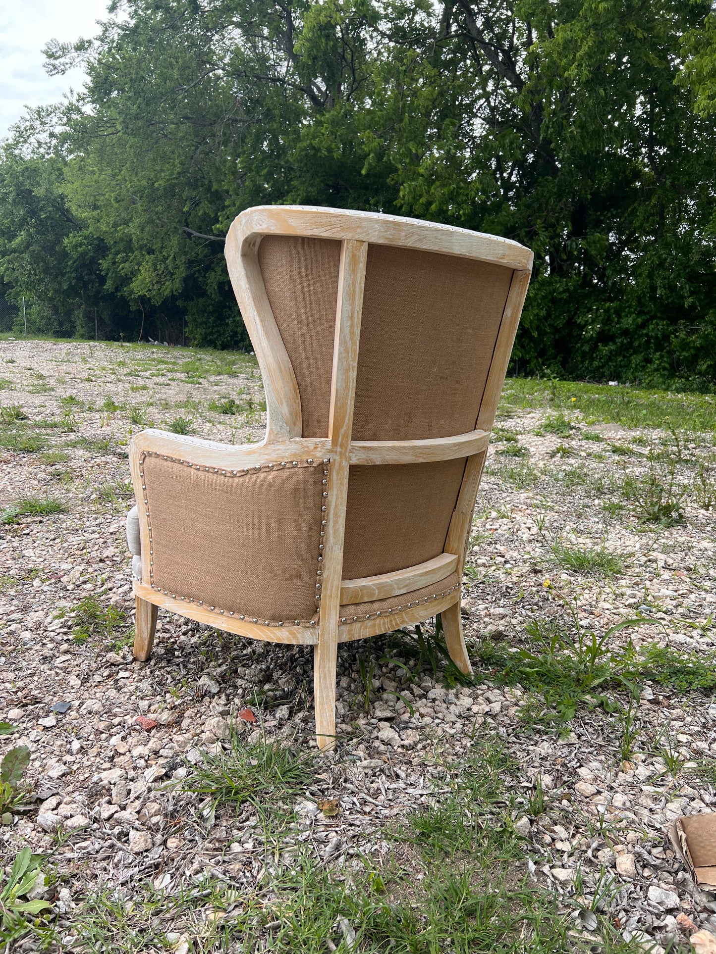 Kirsten Exposed Frame Linen Accent Chair, with Pillow