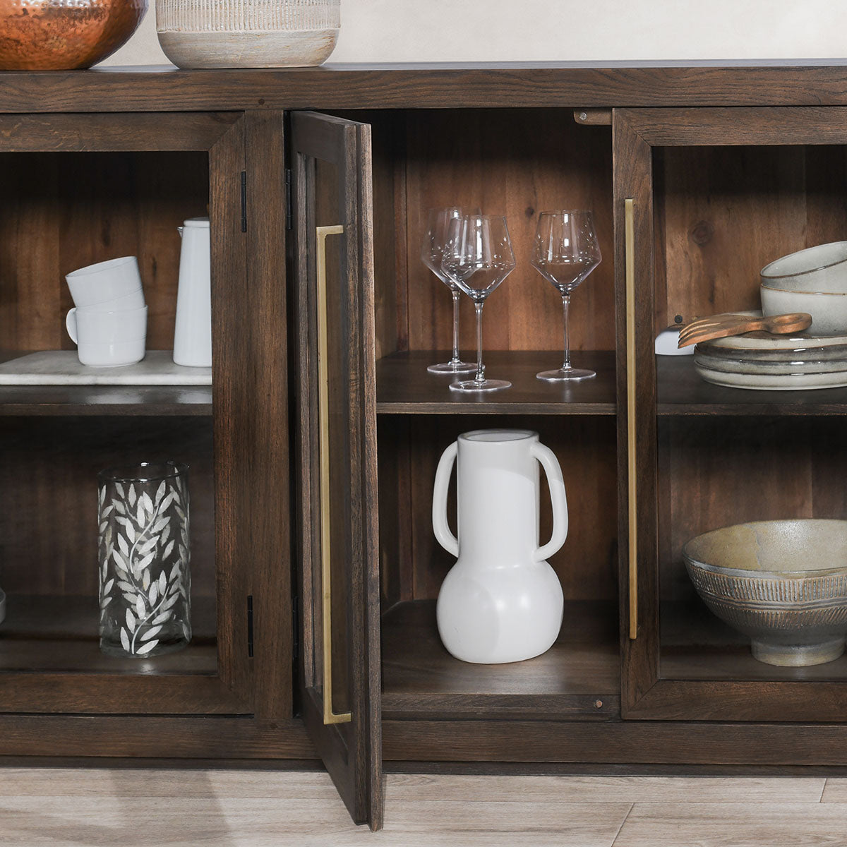 Bradley 6 Door Oak Sideboard, Cocoa Brown