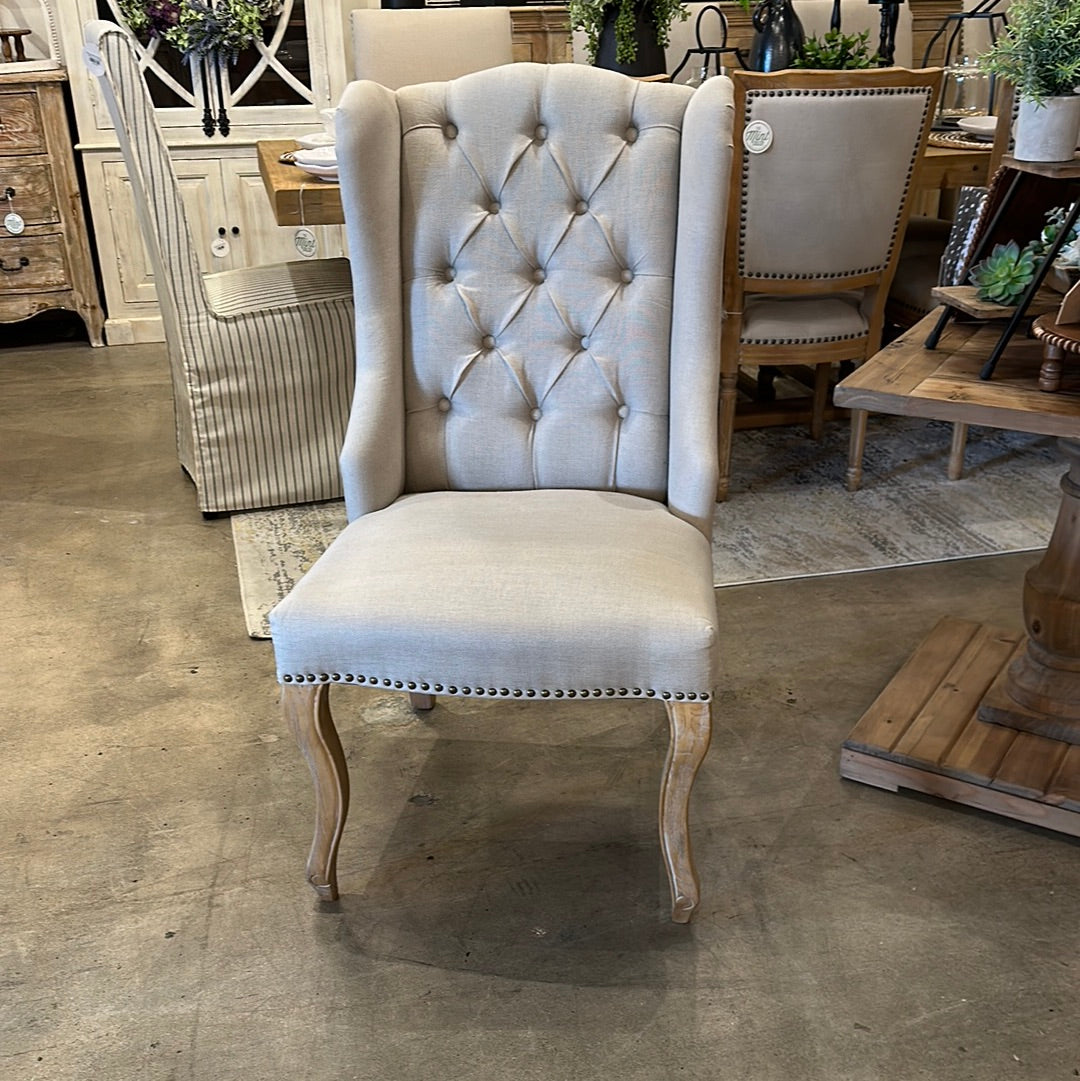Preston Natural Linen Tufted Wingback Chair