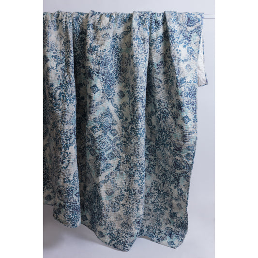 Lyon Damask Comforter, King Blue