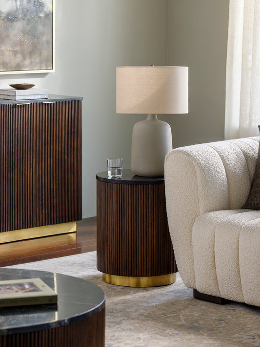 Amelia Marble & Wood End Table (Black)