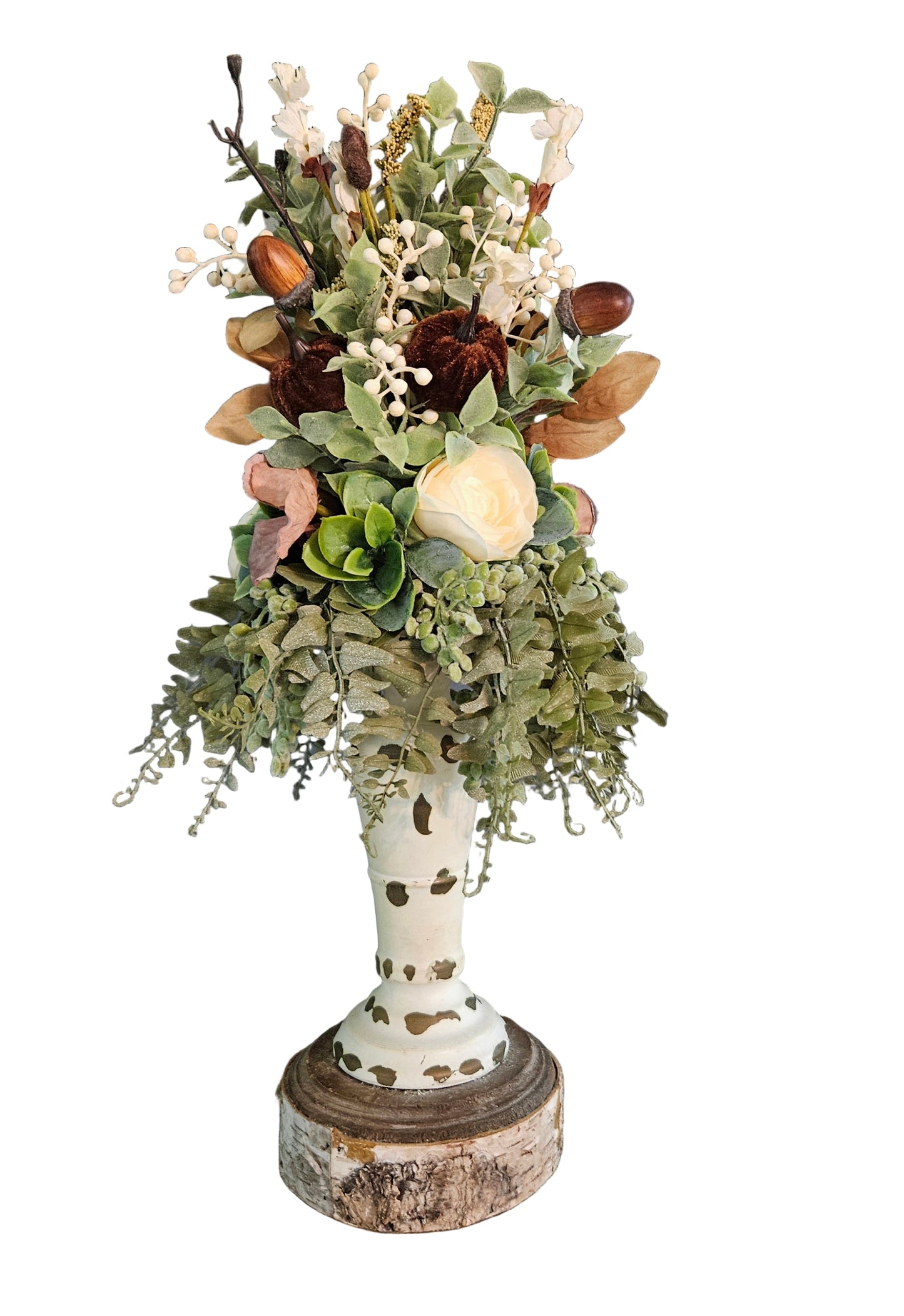 Fall Candle Topper with Brown Velvet Pumpkins