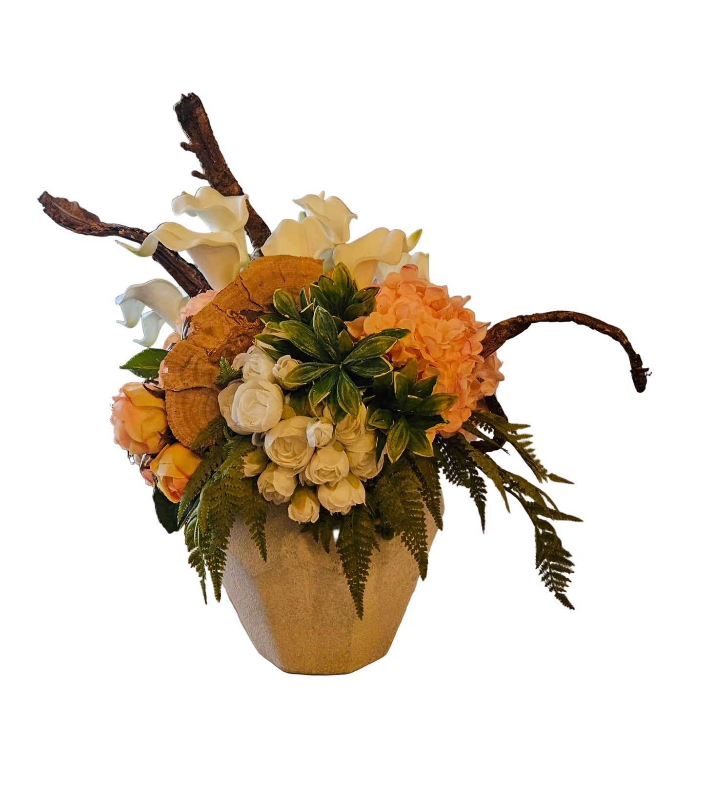 Asymmetrical Arrangement with Calla Lilys and Artificial Branches
