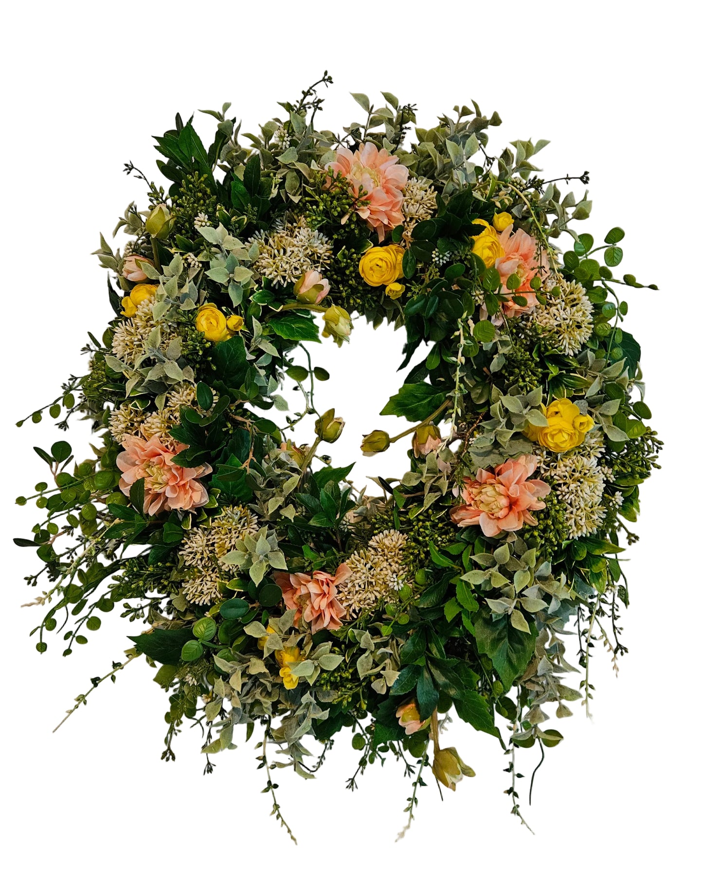 24" Wispy Wreath with Peach Dahlias