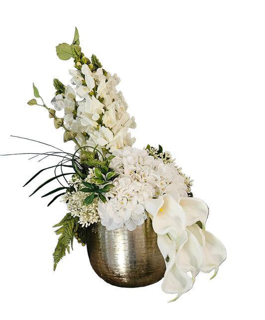 Asymmetrical Arrangement with Snapdragons and Calla Lilys