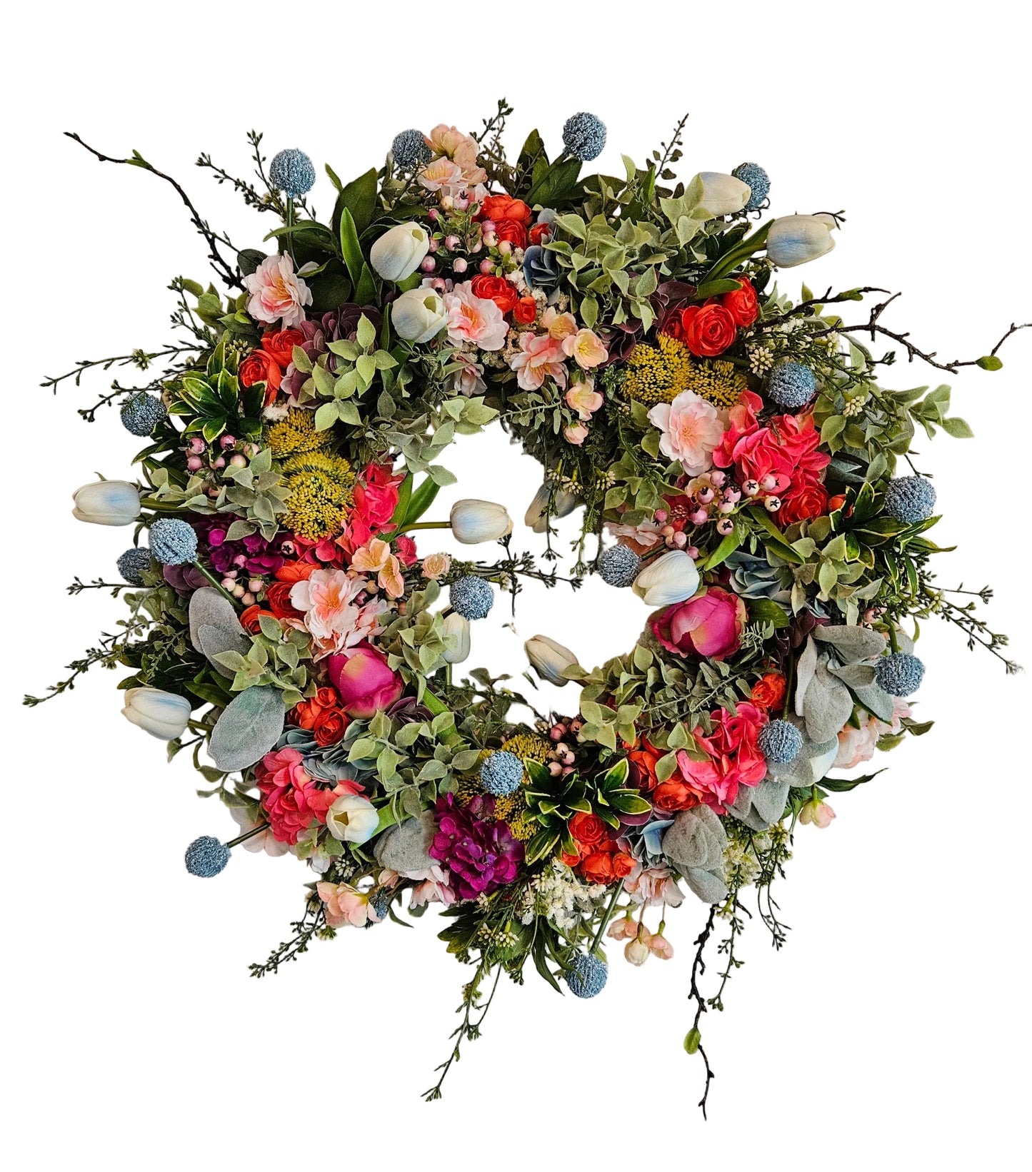 Wispy Wreath with Blue Tulips